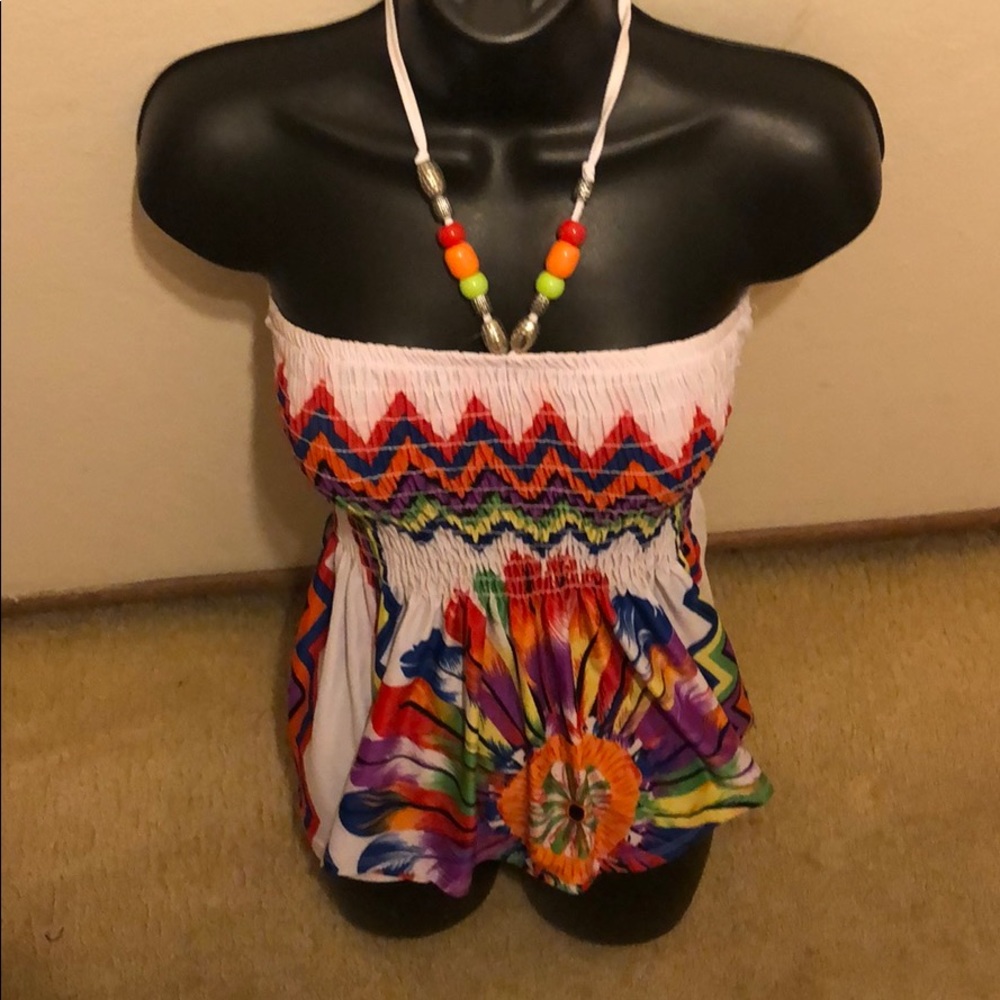 White multicolored print halter top.
medium